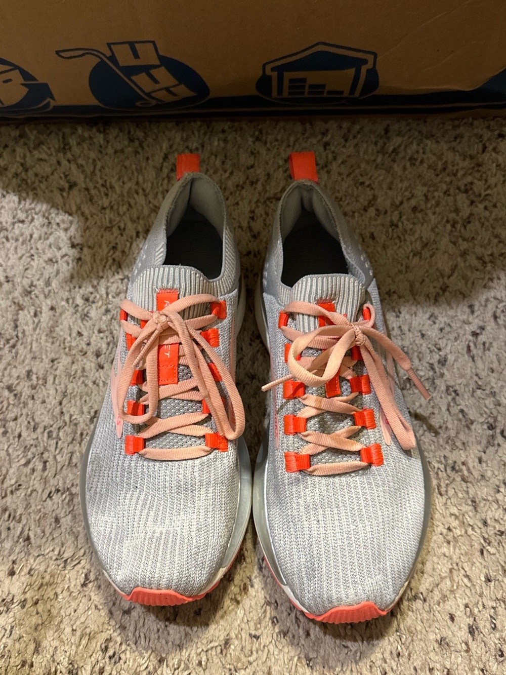 Light Gray and Coral Knit Women's Athletic Sneakers Brooks Ricochet